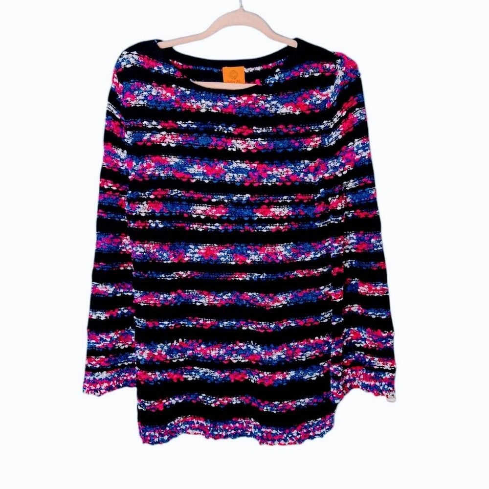 RUBY RD.‎ Women's Navy Multicolor Beaujolais Knit Sweater Cotton Blend Sz Large